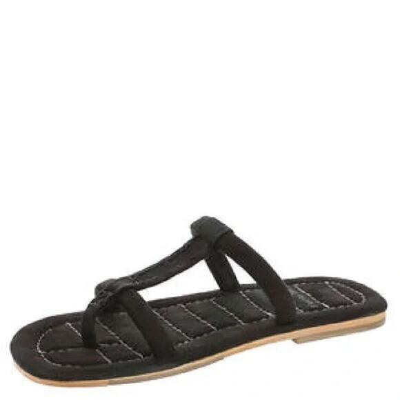 Free People Hadden suede Black flats slides sandal NIB quilted Sz7.5,8,9.5,10 - Picture 2 of 5